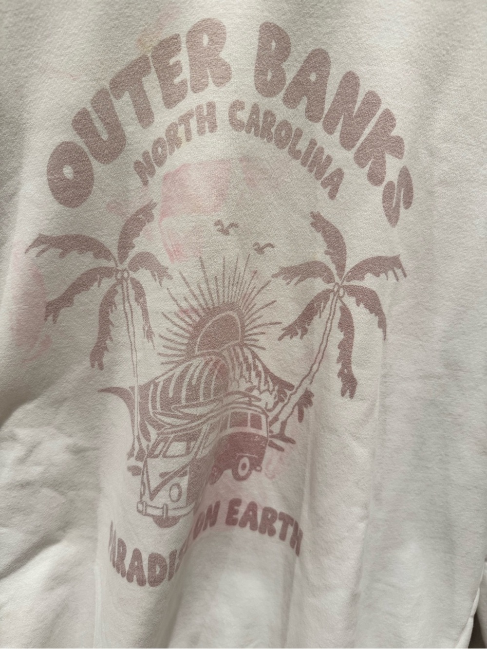 Pink Lily White Crewneck Sweatshirt with Light Pink Outer Banks Graphic - Picture 2 of 9